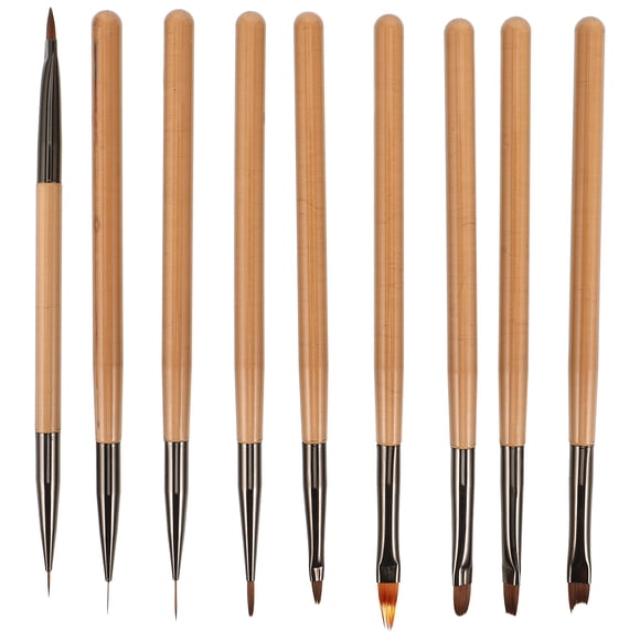 Miangastore Nail Art Brushes Set Light Brown Plastic Artificial Fiber 9Pcs 6.7X2.8X0.3In