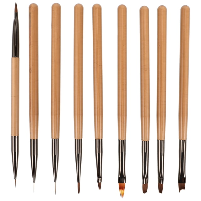 Miangastore Nail Art Brushes Set Light Brown Plastic Artificial Fiber 9Pcs 6.7X2.8X0.3In