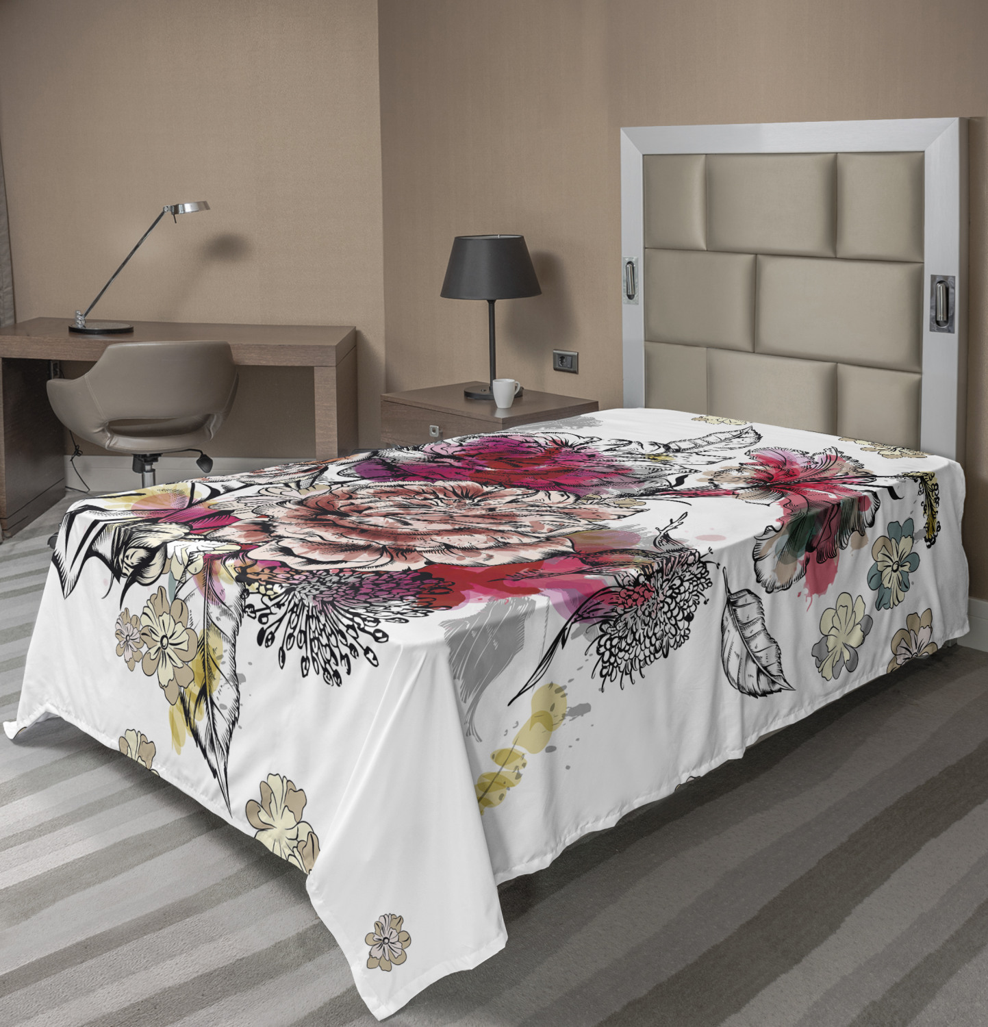 Floral Flat Sheet, Romantic Rose Petals Bouquet Bridal Wedding Themed