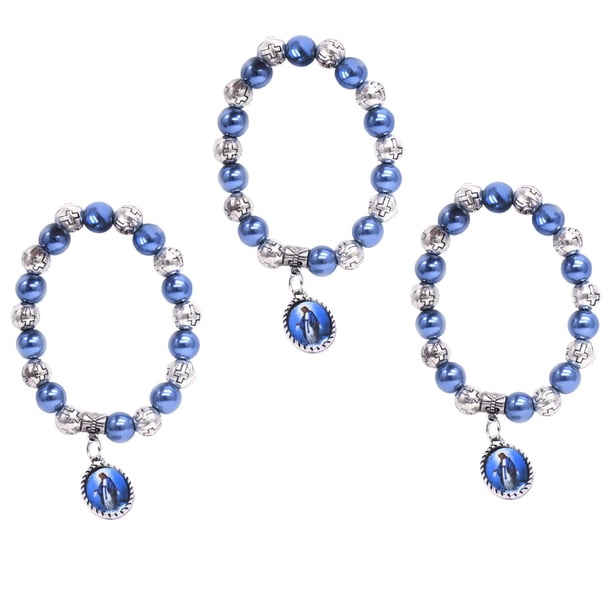 EeaseMX 3 pulseras exquisitas con diseño de Madonna y cruz de perla azul para mujer