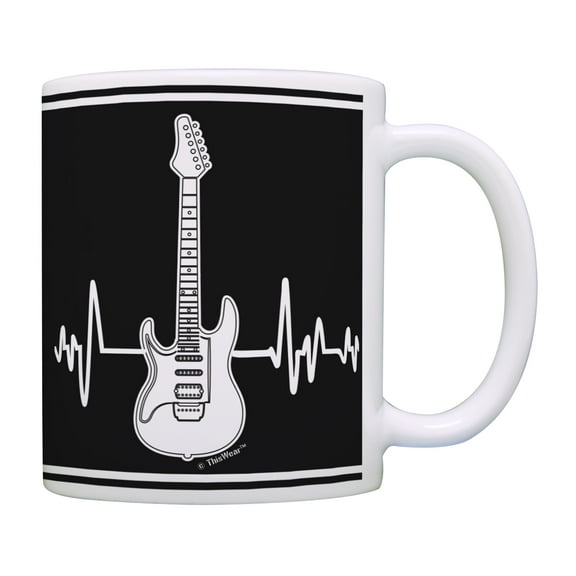 ThisWear Music Lovers Gifts Electric Guitar Heartbeat Mug Music Teacher Mug Music Themed Gift for Women Music Related Gifts Rock Gifts for Men 11 ounce Coffee Mug Black & White