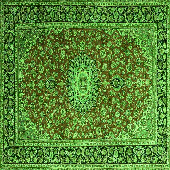 Ahgly Company Indoor Square Medallion Green Traditional Area Rugs, 7' Square