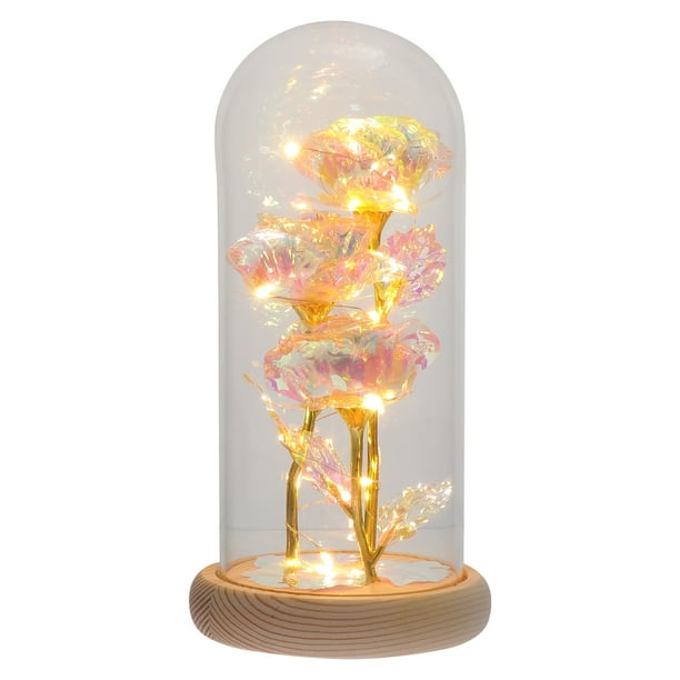 1pc oro lámina rosa flor vidrio cúpula ornamento agradable lámpara led flor de vidrio decoración de cúpula