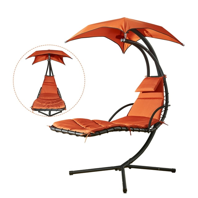 Hanging Chaise Lounge Chair Canopy Floating Chaise Lounger Swing Hammock Chair, for Patio, Garden, Deck and Poolside