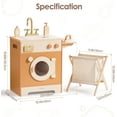 thumbnail image 3 of Robud Kitchen Washer Playset Pretend Play Toy Washing Machine with Clothes Basket, Iron and Sink for Kids Age 3+,Caramel, 3 of 9