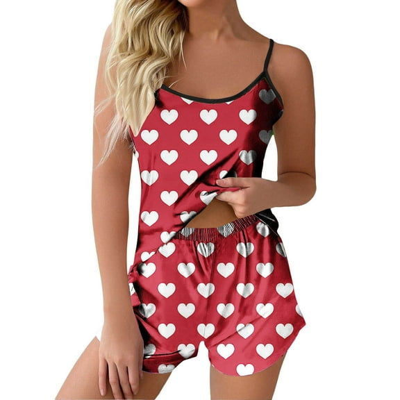 cfhntfmh 2 Piece Pajama Sets for Women Soft Sleeveless Scoop Neck Casual Printed Cami Shirts Loose Shorts Matching Sets Sleepwear