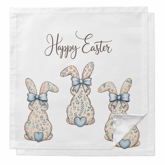 Happy Easter Rabbits Cloth Napkins, Spring Bunny Flowers Love Watercolor Washable and Reusable Dinner Napkins Set of 2, Table Napkin for Kitchen Party Birthday Wedding Hotel Housewarming 20"x20"