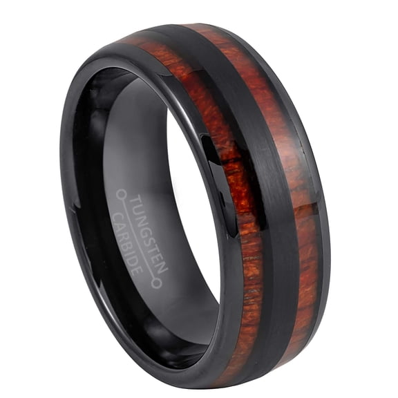 Jewelry Avalanche Dome Black Tungsten Mens Wedding Band with Double Koa Wood Inlay, 8mm Anniversary Ring size 10