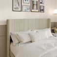thumbnail image 2 of Home Design Ipswich Queen Upholstered Wingback Headboard with Nailhead Trim, Modern Vertical Channel Tufting, Beige, Easy Assembly, 2 of 9