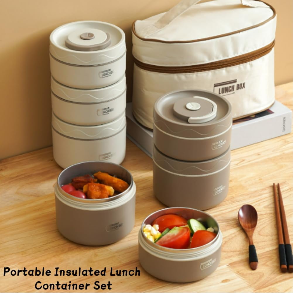 Portable Insulated Lunch Container Set, 2/3/4 Tier Separate Stackable Stainless Steel Lunch Container with Insulated Lunchs Bag, Bento Box Hot Food Lunch Containers to Microwave