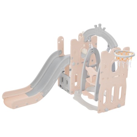 Toddler Slide and Swing Set 5 in 1  Kids Playground Climber Slide Playset with Basketball Hoop Freestanding Combination for Babies Indoor & Outdoor Pink