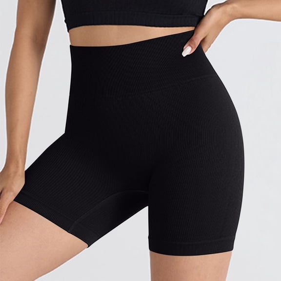 Maqroz Women's Ribbed High Waist Shorts Seamless Tummy Control Boyshorts Under Dress Panties Black,S