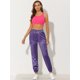 thumbnail image 3 of Pantalones cargo de satén sedoso de tiro alto elástico con cordón para mujer Morado oscuro M Allegra K M, 3 of 6