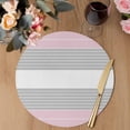 thumbnail image 3 of Pink Striped Round 13 Inch Placemats Set of 8, Multicolor Grey White Horizontal Stripes HeatResistant Non Slip Place Mats for Dining Table, Wipeable Braided Kitchen Table Mats for Housewarming, 3 of 9