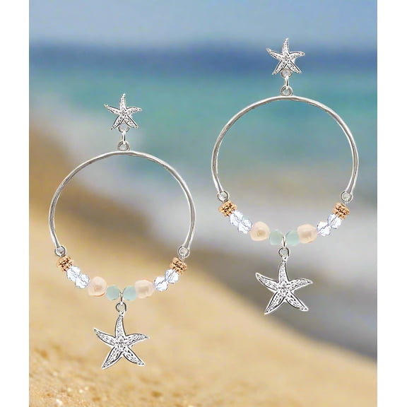 Starfish Glass Bead Hoop Earrings