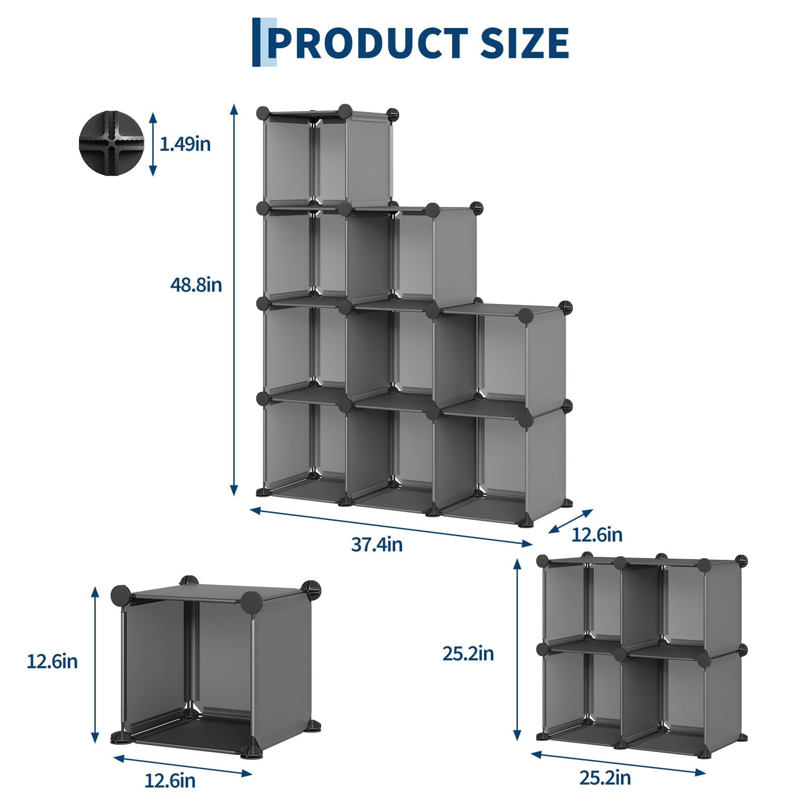 9 Cube Storage Organizer, DIY Modular Bookshelf & Closet Organizer, Plastic Stackable Shelving Cubes with Feet & Rubber Mallet
