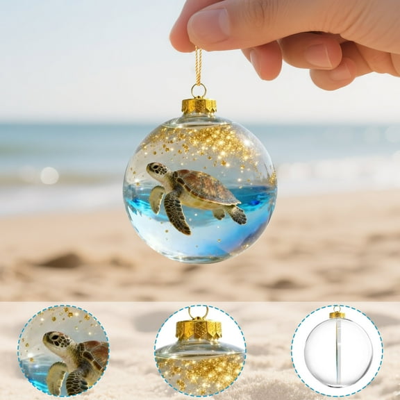 2026 Marine & Forest Life Glass Decoraton Collection, 3.15" Vivid Handcrafted 3D Animal Ornament, for Christmas Tree Room Decor, Holiday Ornaments, Sparkling Star Accents(Sea Turtle)