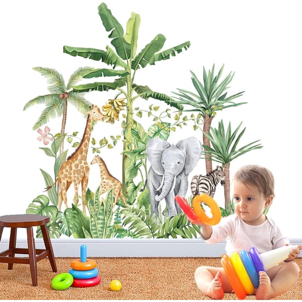 Pegatinas de pared de animales, pegatinas de pared de árboles forestales, pegatinas de pared de animales para habitación de niños, decoración de pared de zorro y ciervo para habitación de