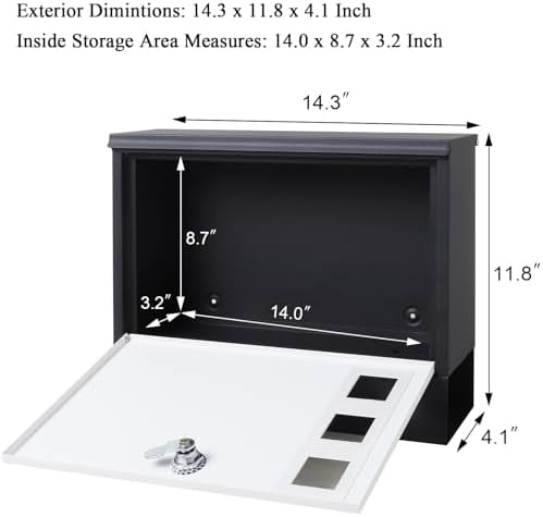 Locking Mailbox Wall Mounted Vertical–  mailboxes with Key Lock and Newspaper Compartment, Key Lock Drop Box Large Capacity, 14.3 x 3.8 x 11.8 Inch, White，SM-HPB911WN
