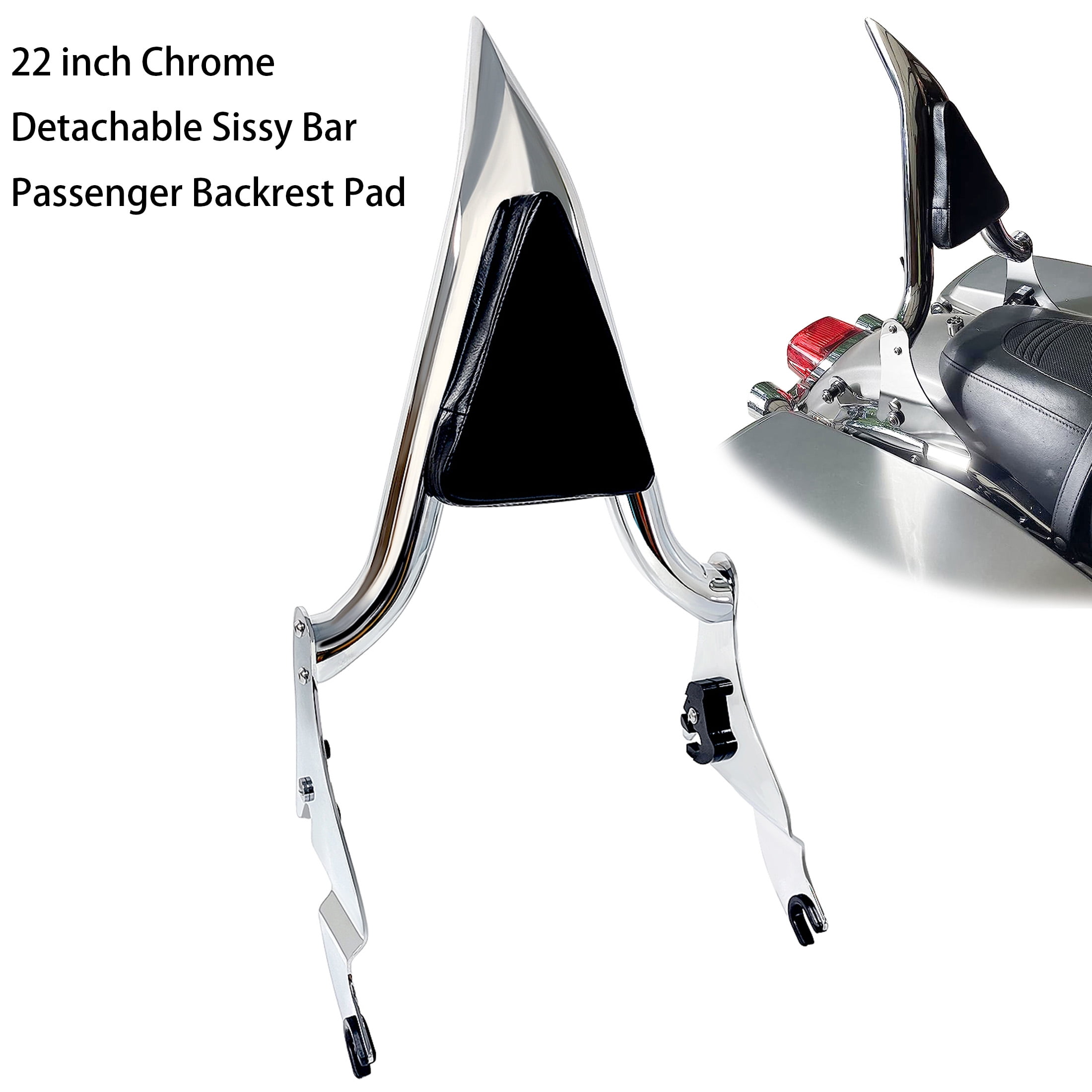 Tall Quick-Release Sissy Bar Backrest For Harley Sportster XL 2004-2019 - Chrome With Large Passenger Pad