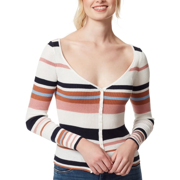Jessica Simpson Womens Hollie Striped Button-Down Cardigan Sweater