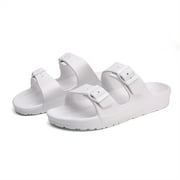 Outdoor indoor Comfort Slides Double Buckle Adjustable Flat Sandals (White, 37)