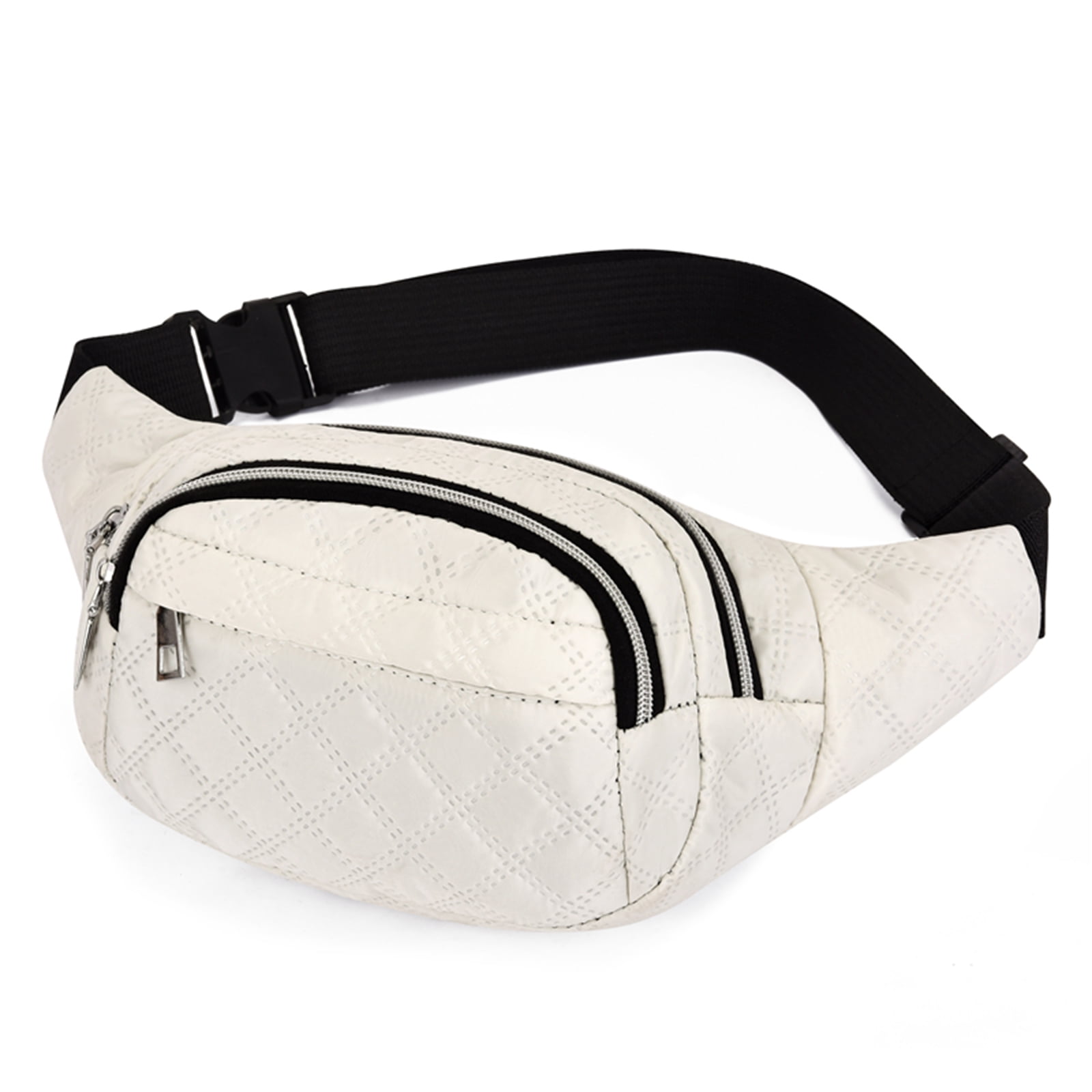 white quilted fanny pack