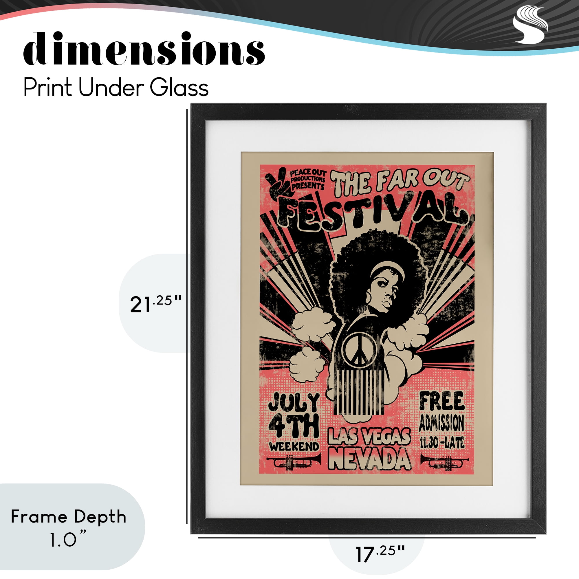 Stupell Industries Retro Far Out Festival Poster Black Framed Print Under Glass, design by Ali Chris