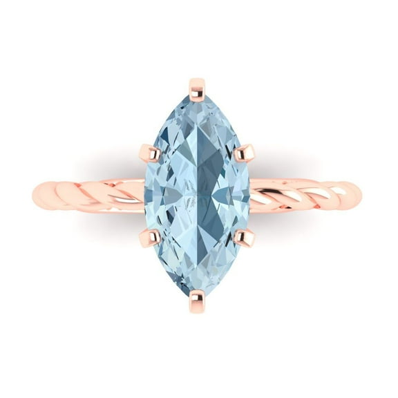 Solitaire Engagement Ring for Women - 2ct Natural Sky Blue Topaz in 14K Rose Gold Promise Ring