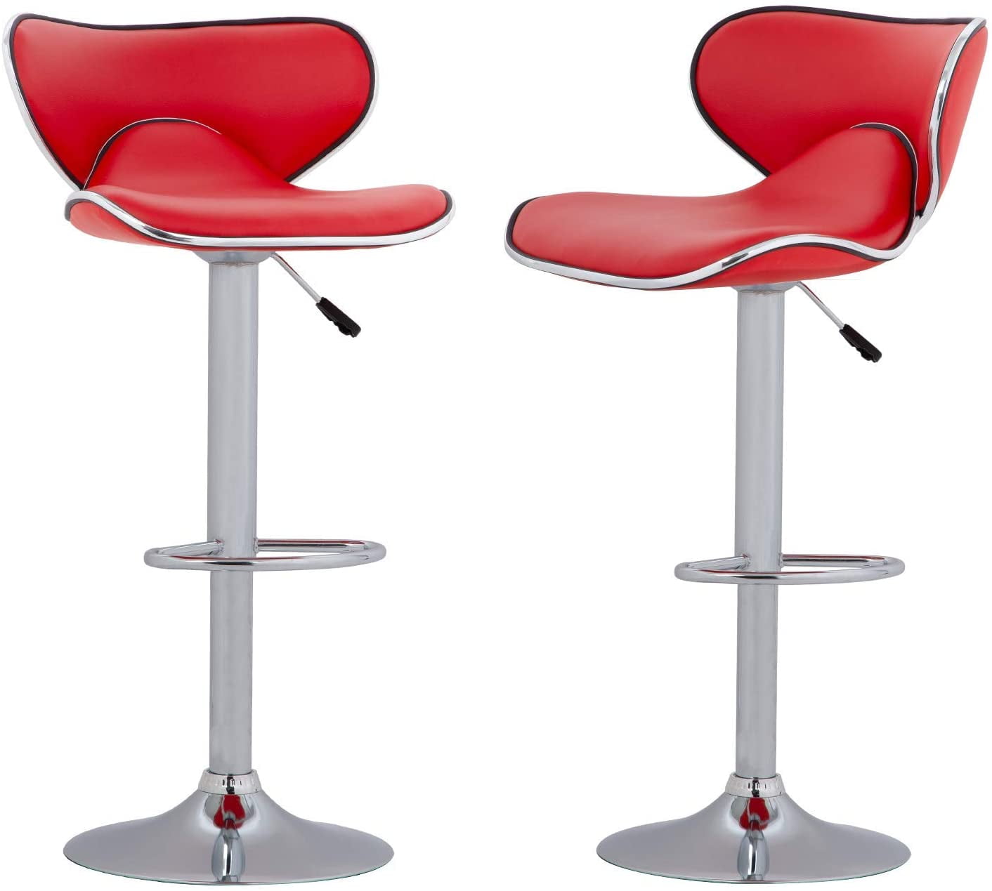 Set Of 2 Red Square Seat Bar Stools Swivel Dinning Counter Adjustable Hts 