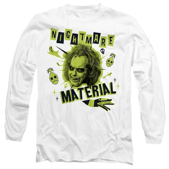 Beetlejuice Beetlejuice Nightmare Material Unisex Adult Long-Sleeve T Shirt, White, 3X-Large
