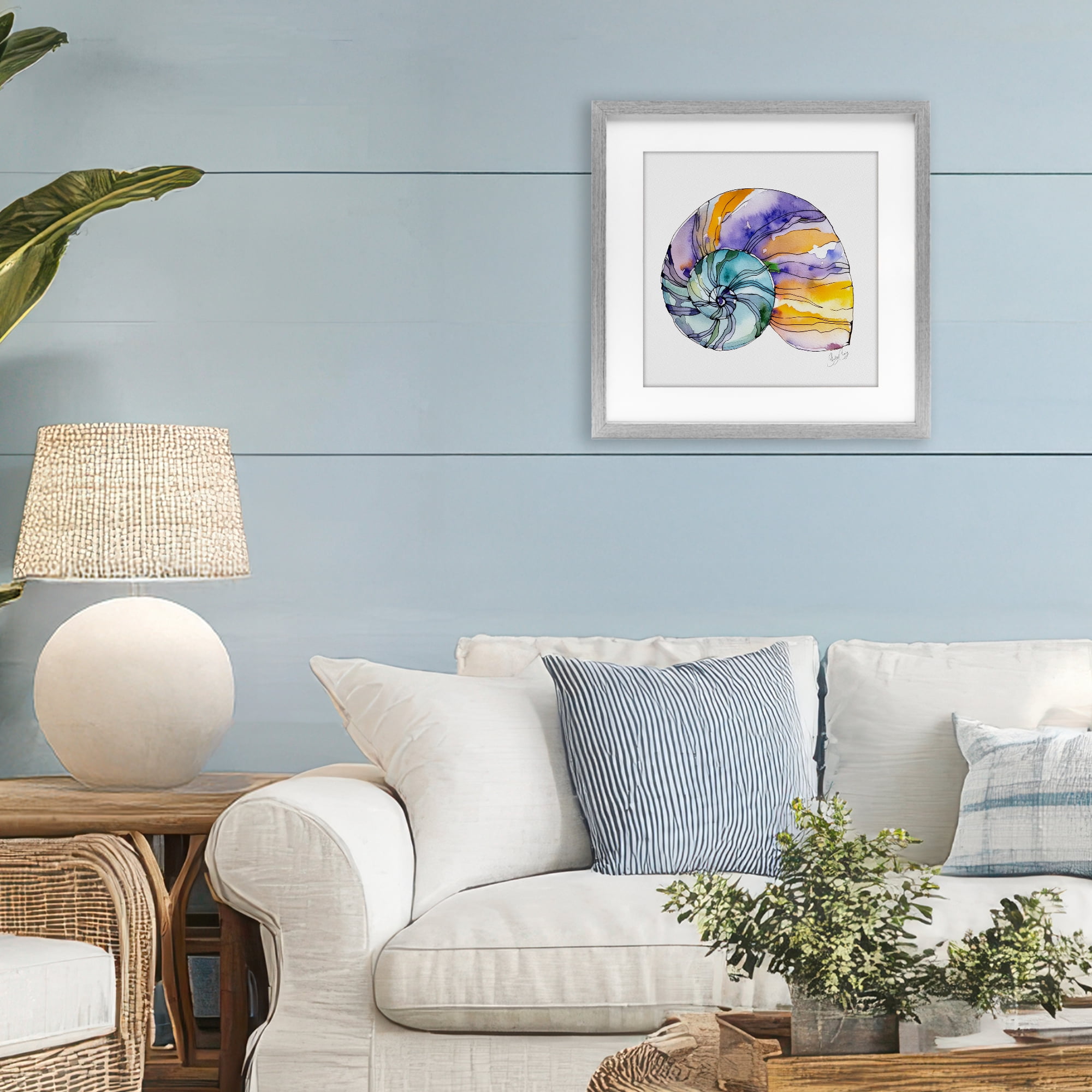 Stupell Industries Sunlit Striped Nautilus Gray Framed Print Under Glass, design by Shelly Craig
