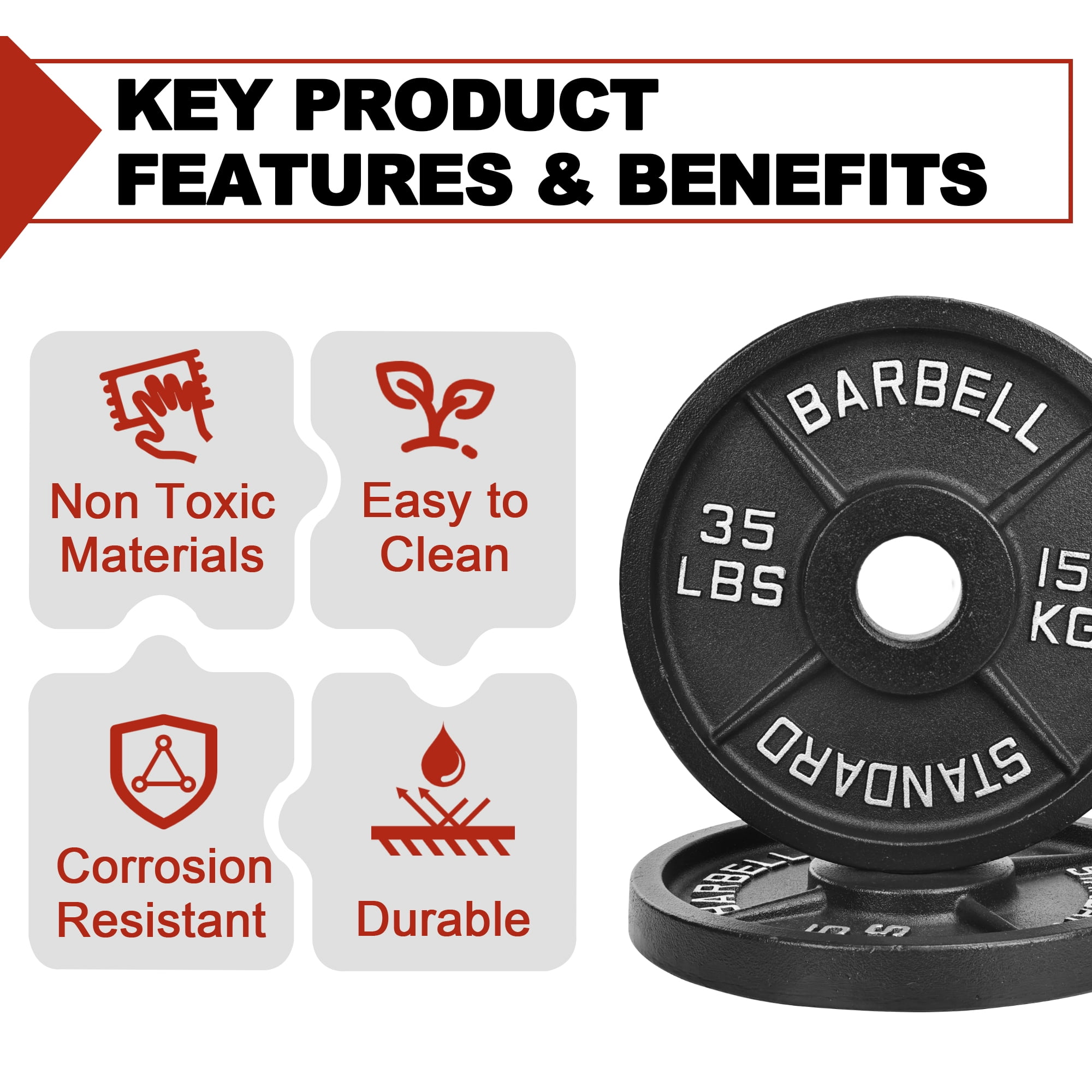 FlexWave 2-Inch Olympic Cast Iron Weight Plates Set – 135LB Total (2x2.5lb, 2x5lb, 2x10lb, 4x25lb) – Perfect for Standard Olympic Barbells