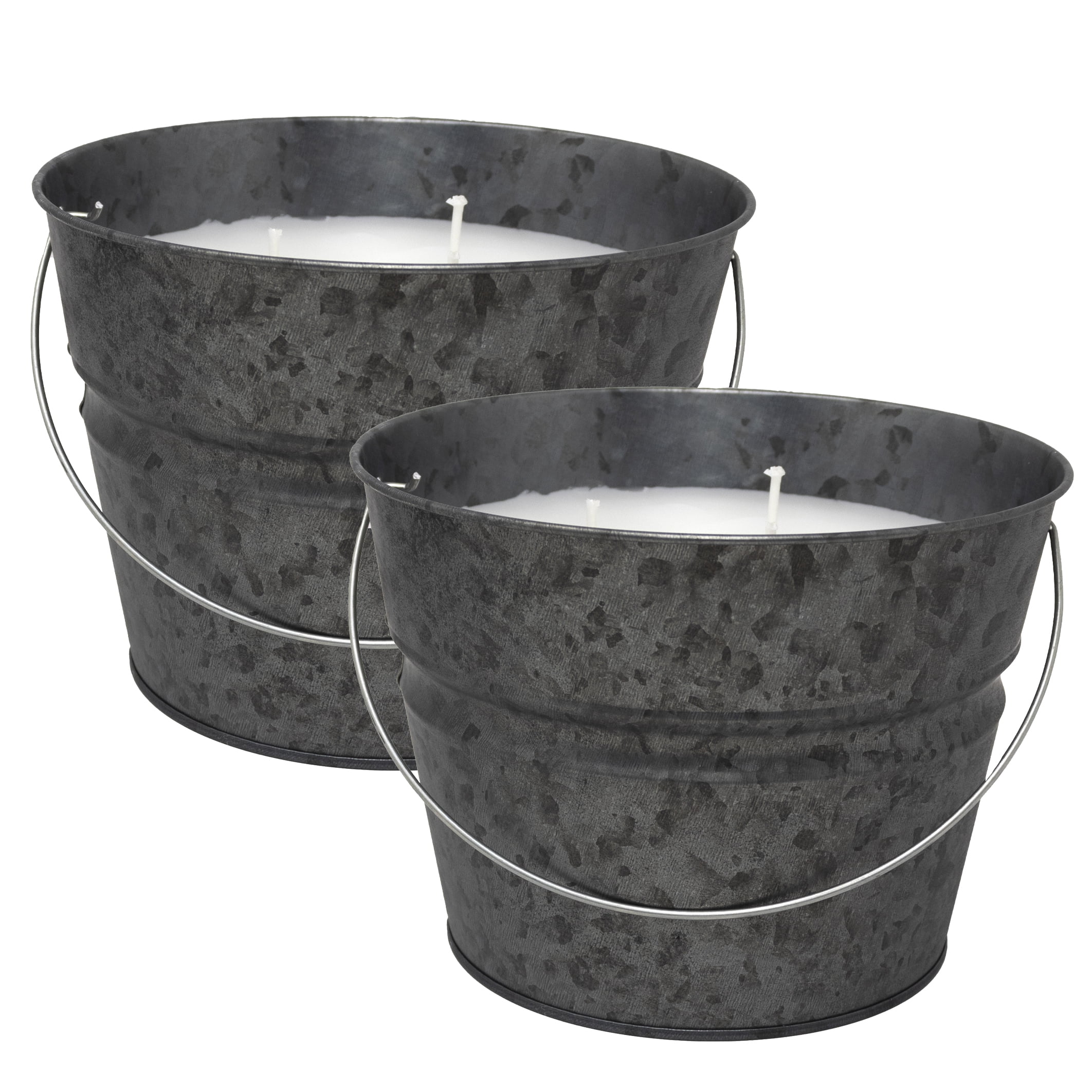 Mainstays Outside Citronella 30oz Metal Bucket 3-Wick Candle, Galvanized Gray (2 Pack)