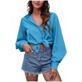 thumbnail image 2 of FAIWAD Womens Long Sleeve Tunic Tops V Neck Button Down Color Block Casual Basic Pullover Tops, 2 of 7