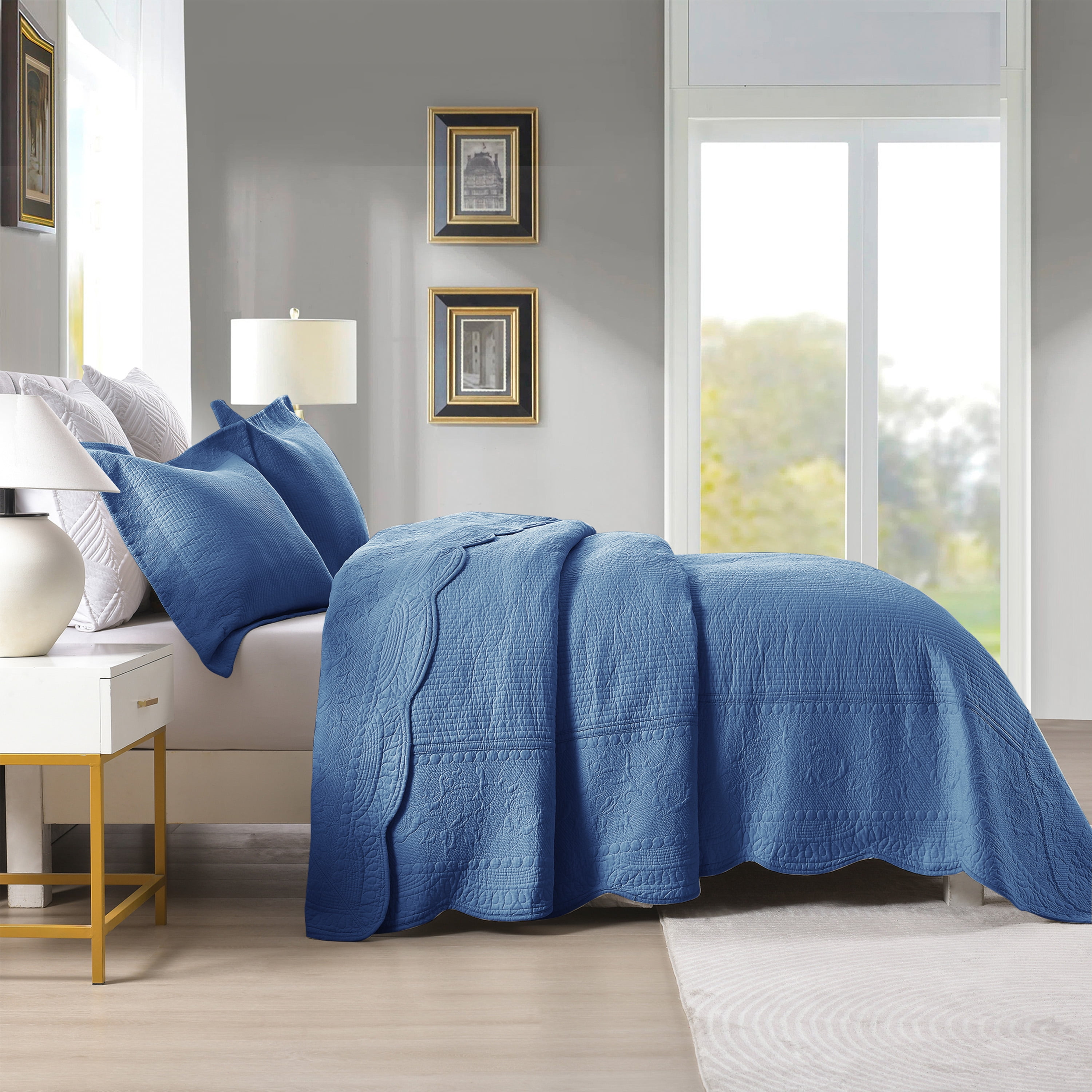 MarCielo 3-Piece Elegantly Embroidered 100% Cotton Oversized Quilt Bedspread Set TG