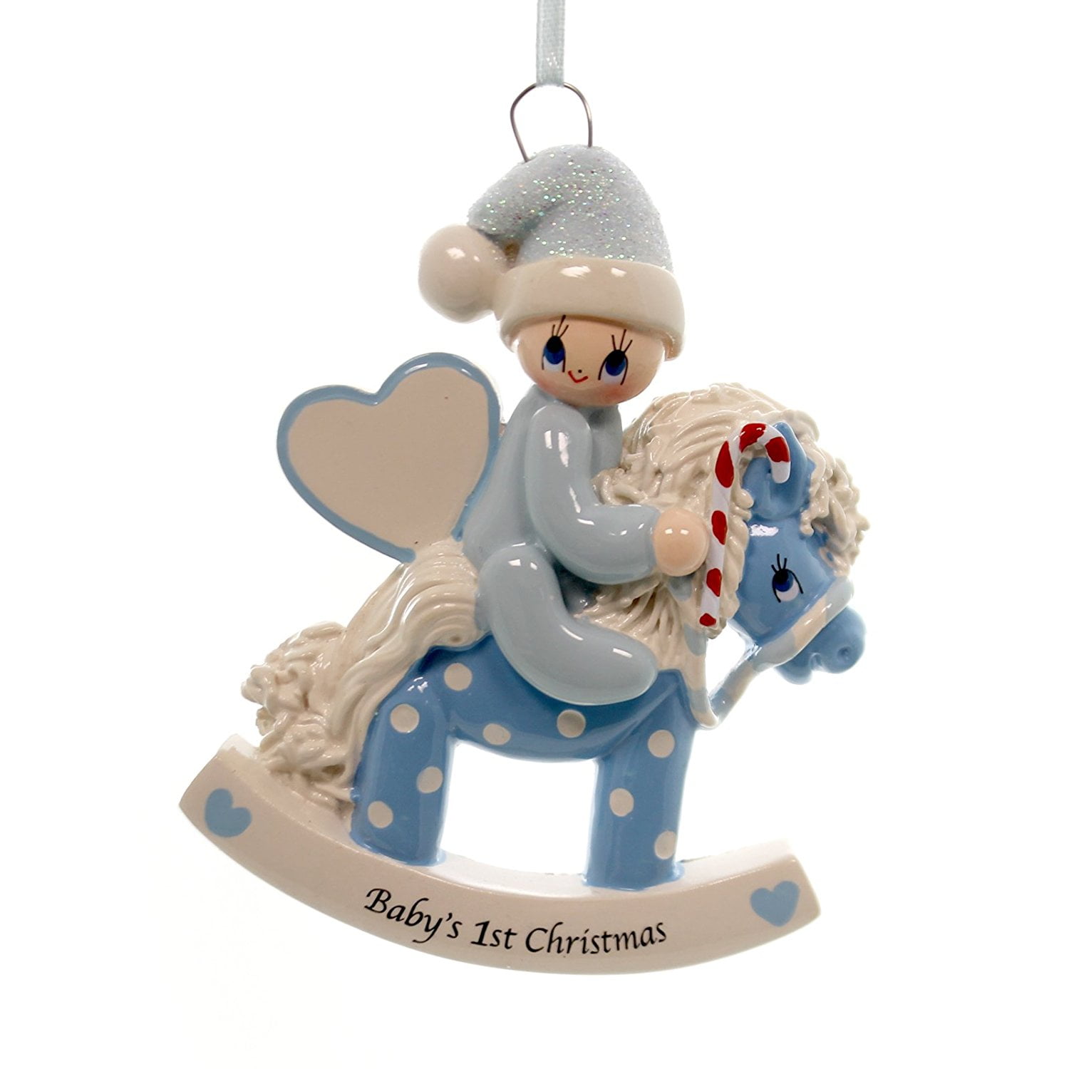 Personalized Ornament Blue Rocking Horse Polyresin Baby's 1St Christmas 1423B