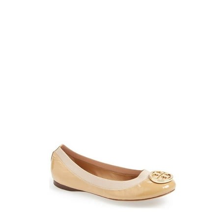 Tory Burch Caroline Patent Leather Logo Ballet Flat Shoes