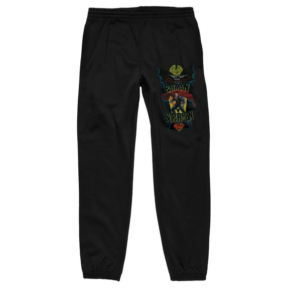 Batman V Superman Dawn Of Justice 2 Heroes in Fight Position Men's Black Jogger Sweatpants-Medium