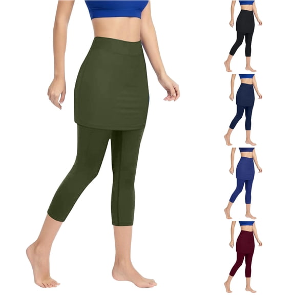 xfsWaSs Women Tennis Skirted Leggings with Pockets Capris Yoga Leggings with Skirt Stretch Lightweight Breathable Workout Yoga Pants