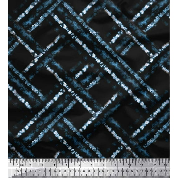 Soimoi Blue Heavy Satin Fabric Boxes Tie-Dye Fabric Prints by Yard 56 Inch Wide