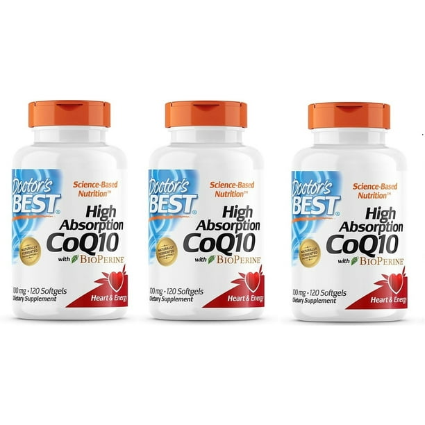 Doctor's Best - CoQ10 à Haute Absorption avec Biopérine, 100 mg, 120 Gélules - 3 Boîtes