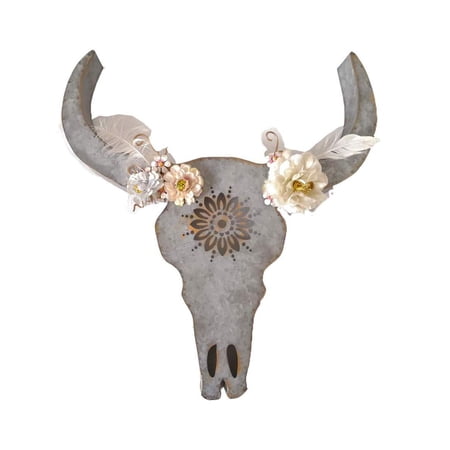 Large 17" Southwestern Cow Skull Wall Hanging - Polished Steer Skull Reproduction Decor