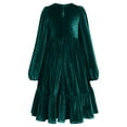 thumbnail image 4 of OBEEII Kids Girls Long Sleeve Solid Color Velvet Ruffle Dress Party Dress Girls' Chvurch Prayer Long Sleeve Dress Stage Performance Dress 11-12 Years Green, 4 of 6