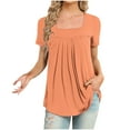 thumbnail image 2 of VERUGU Women's Casual Short Sleeve Tunic Top Pleated Square Neck Flowing Hem Shirts Summer Solid Loose Comfy Blouse for Leggings Orange XXL, 2 of 4