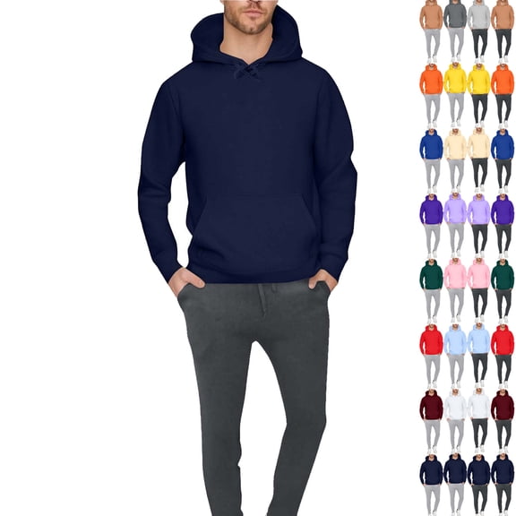 Men Hoodies Dqueduo Men's Velvet Solid Color Casual Loose Pocket Drawstring Long Pants Sweatshirt Long Sleeve Hooded Set Navy XL