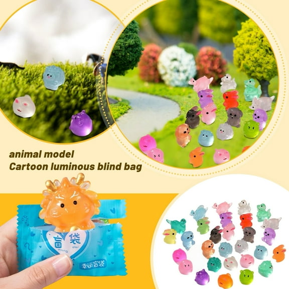Mini Glow in The Dark Animal Resin Models Mystery Resin Animals Individually Wrapped Blind Bag Hide Small Luminous Figures DIY Fairy Garden House Micro Landscape Aquarium Decor Random Design