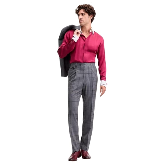Tayion Mens Classic fit Dress Pants 42 / 30 MId Grey Plaid