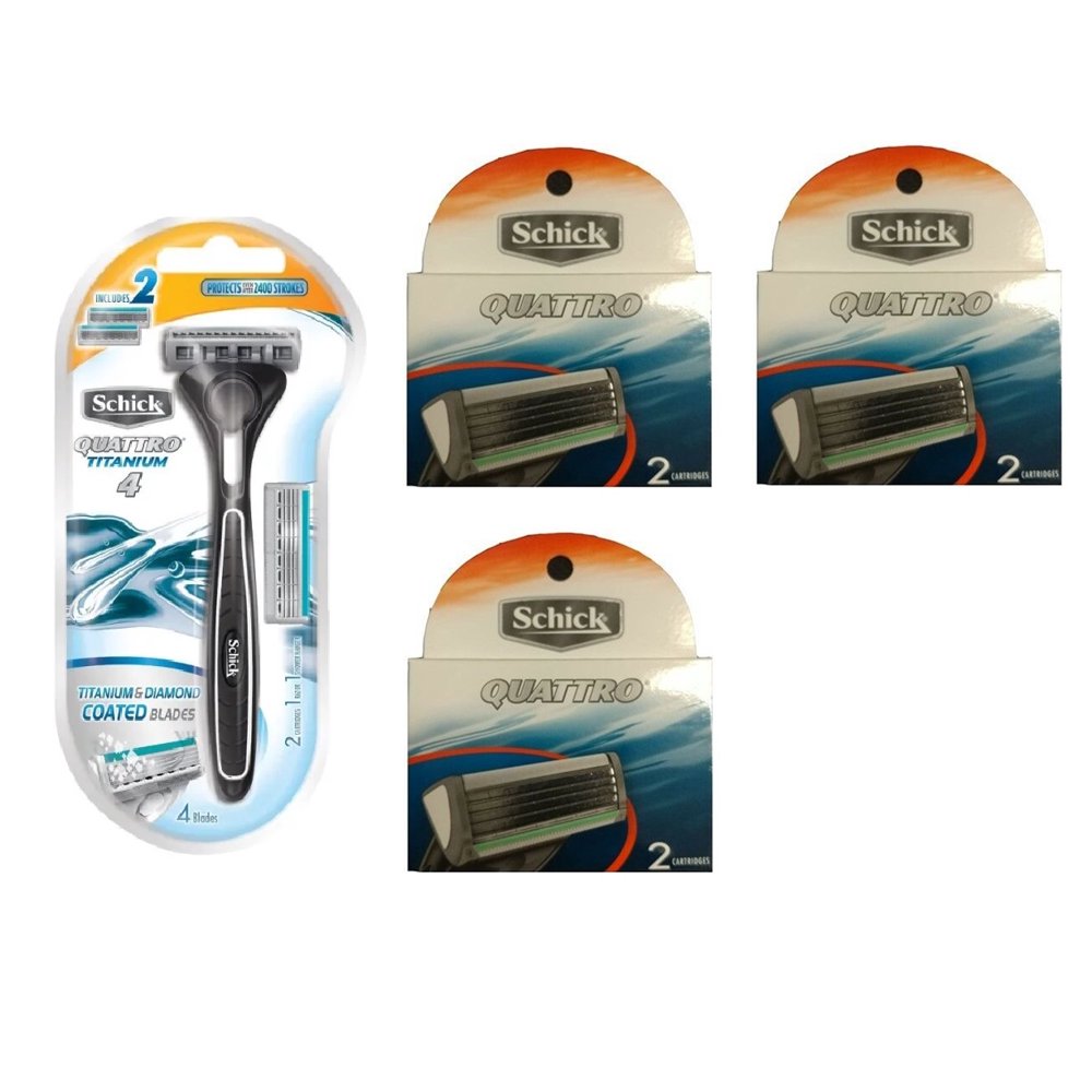Schick Quattro Titanium 1 Razor with 2 Refill Blades and Quattro Refill Blades, 6 count