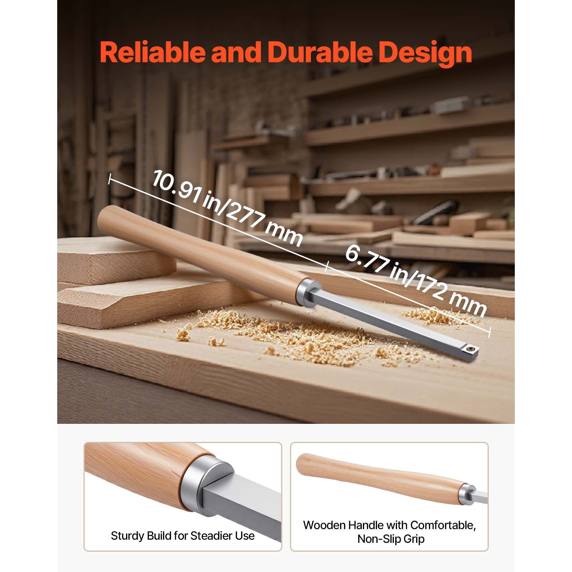 6-Piece Wood Lathe Turning Tool Set, Carbide Inserts with Diamond, Round & Square Blades, Wooden Handle, Wooden Box, for Beginners, Hobbyists & Professionals